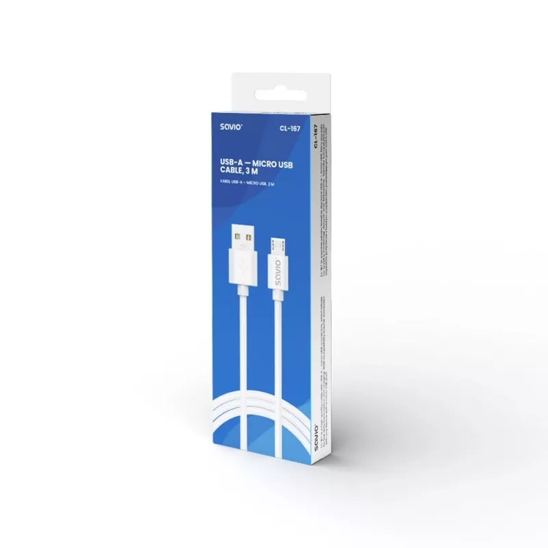 Savio USB 2.0 USB A - Micro USB valkoinen CL-167 3 m kaapeli