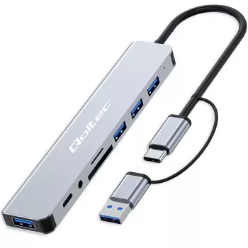 QOLTEC USB-C-keskitin 4x USB + SD/TF-kortinlukija malli 53794