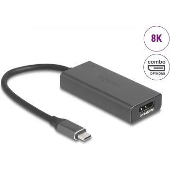 DELOCK 64316 videokaapeliadapteri USB Type-C - HDMI + DisplayPort, 0,15 m, alumiini, harmaa