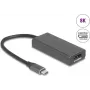 DELOCK 64316 videokaapeliadapteri USB Type-C - HDMI + DisplayPort, 0,15 m, alumiini, harmaa