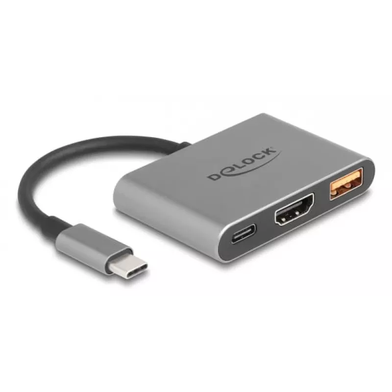 DeLOCK 61071 videokaapeli-sovitin 0,1 m USB Type-C USB Type-C USB Type-A HDMI harmaa