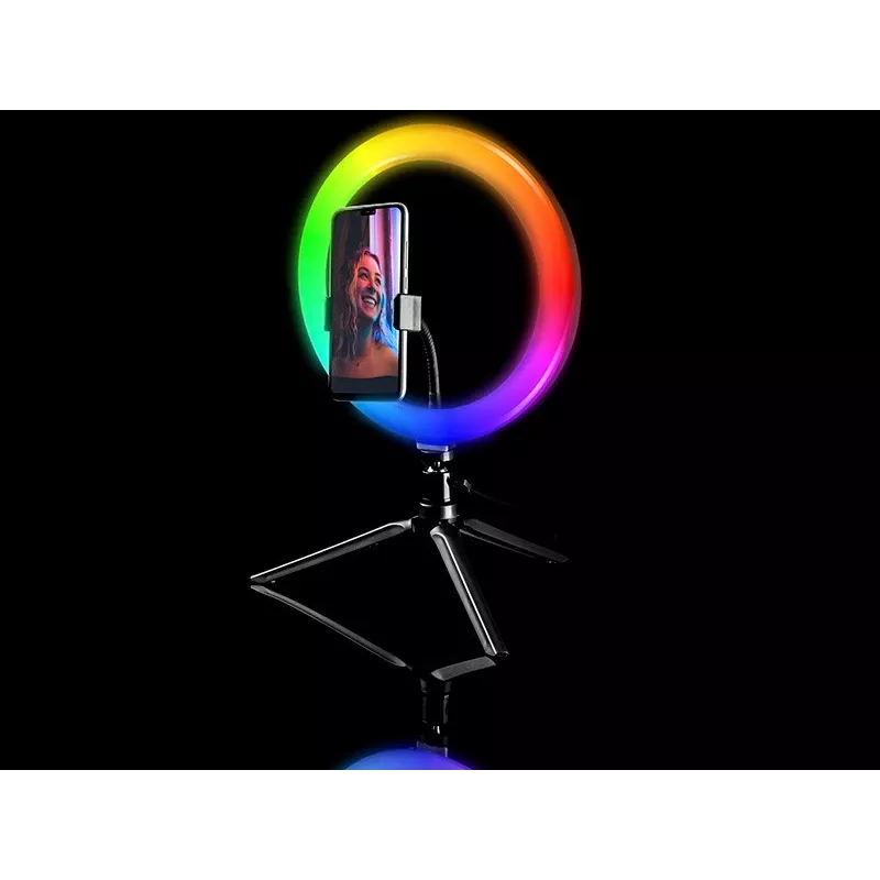Renkaanmuotoinen valaisin RGB 26 cm jalustalla