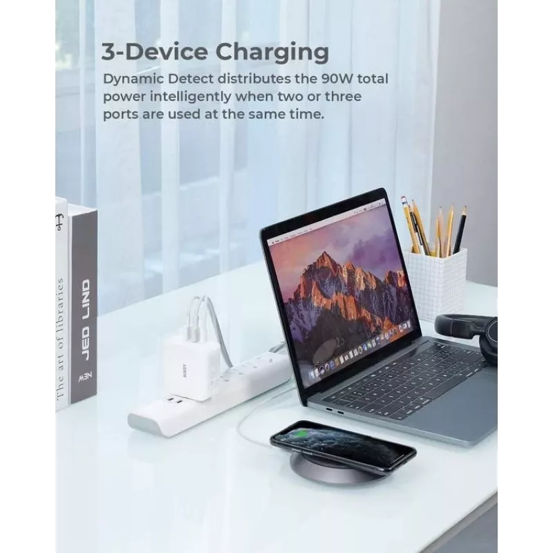 AUKEY PA-B6S valkoinen Omni a Mix GaN ultranopea seinälaturi