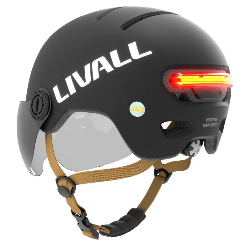 Livall L23 kypärä musta 54-58cm LED/SOS-suojavisiirillä