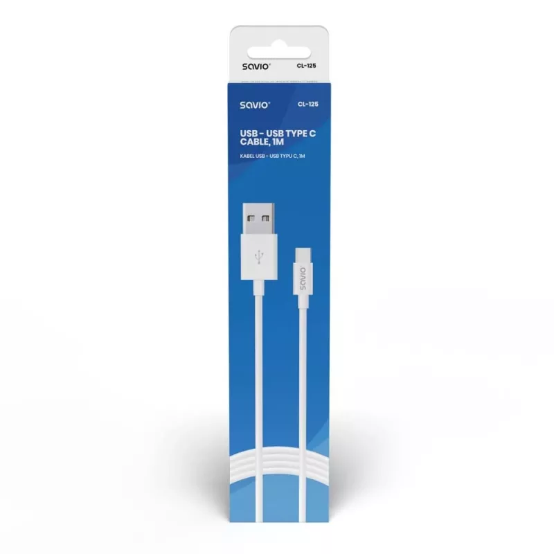 Savio CL-125 USB-kaapeli USB 2.0 1 m USB A USB C valkoinen