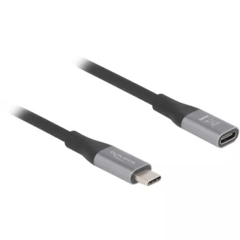 Delock 81202 USB 40 Gbps USB-C -jatkokaapeli, uros – naaras, PD 240 W, 2 m, harmaa