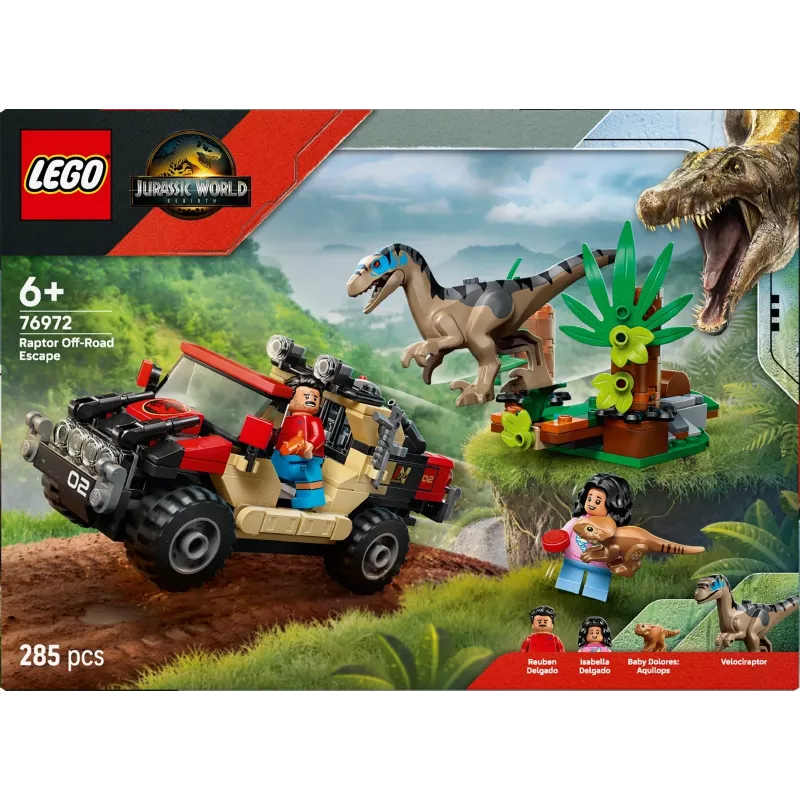 Rakennussarja LEGO Jurassic World 76972 Raptor Off-Road Escape, 285 osaa, 2 minihahmoa, ikä 6+