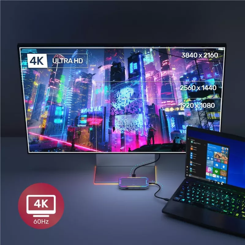 Unitek uHUB S7+ D1029A USB-C-keskitin, USB 3.2 Gen 2 10 Gbps, HDMI 2.0, Gigabit RJ45, 3,5 mm:n äänipistoke, 100 W, harmaa