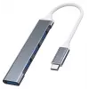 USB-keskitin VAKOSS TC-4125X — 1× USB 3.0 Type-A, 3× USB 2.0 Type-A, isäntä: USB Type-C, hopea