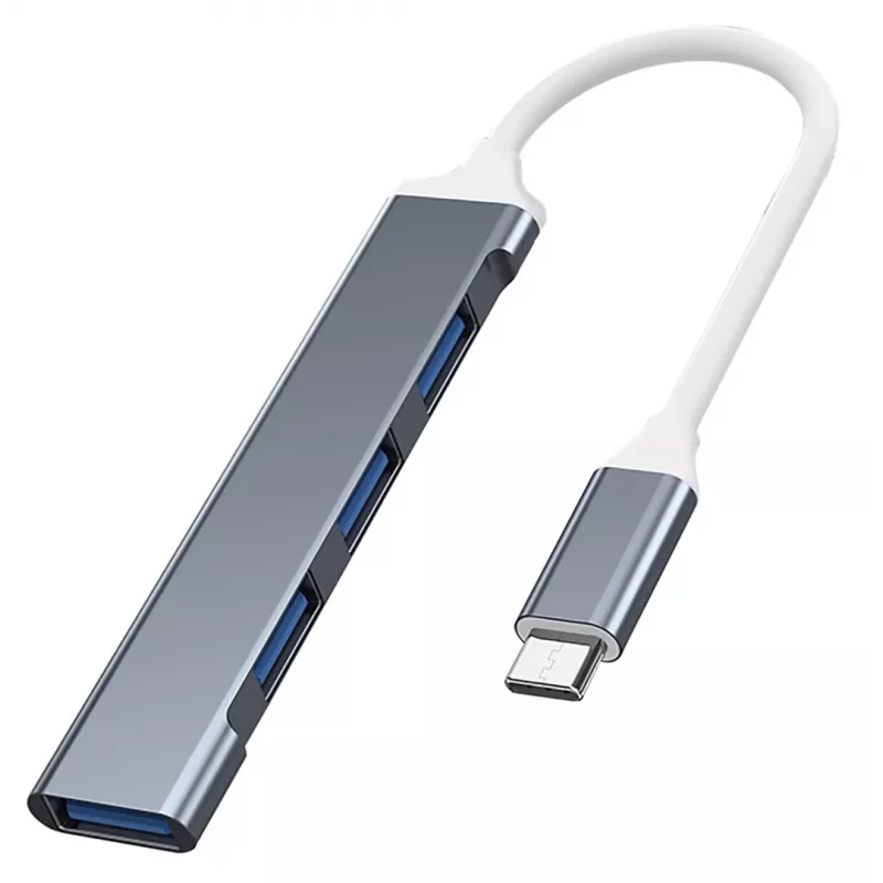 USB-keskitin VAKOSS TC-4125X — 1× USB 3.0 Type-A, 3× USB 2.0 Type-A, isäntä: USB Type-C, hopea