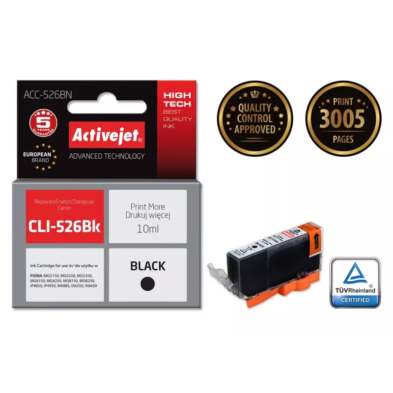 Activejet ACC-526BN muste (korvaa Canon CLI-526Bk; Supreme; 10 ml; musta)