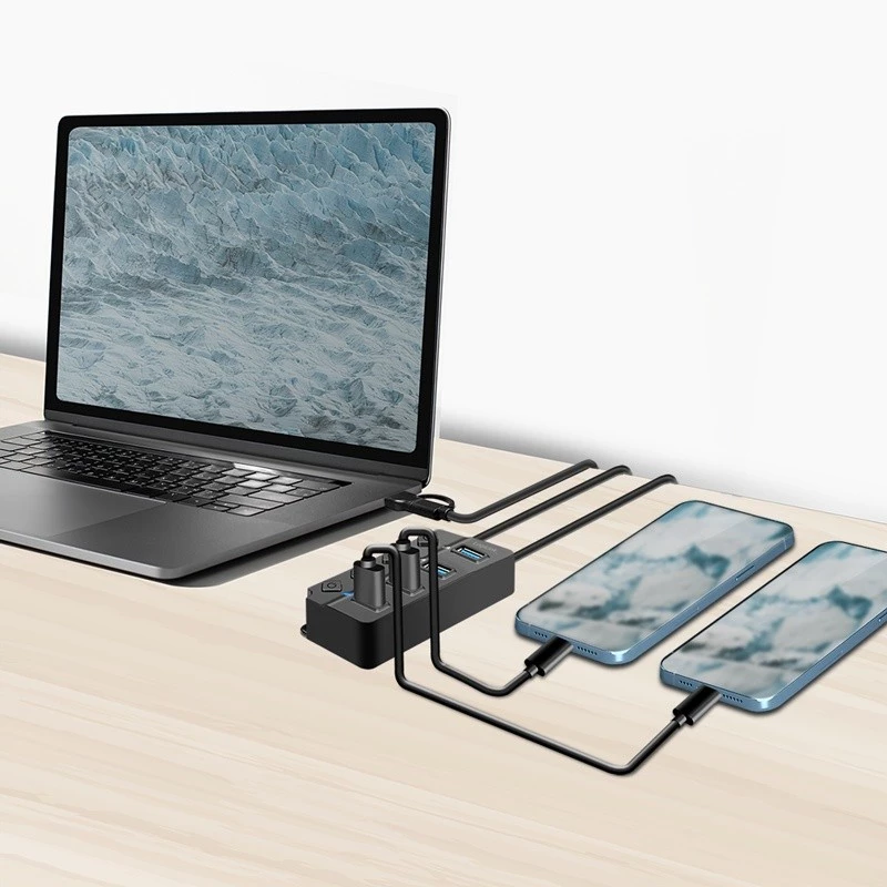 USB 3.2 Gen1 -keskitin, 4x USB-A on/off-kytkin