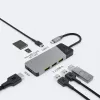 USB Type-C -keskitin Green Cell HUBGC01 — 7 liitäntää: 3×USB‑A 3.2 Gen 1, 1×USB‑C 3.2 Gen 1, HDMI, microSD+SD-kortinlukija — hopea