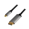 LogiLink CUA0100 kaapeliadapteri DisplayPort USB 3.2 Gen1 Type-C 1,8m musta harmaa