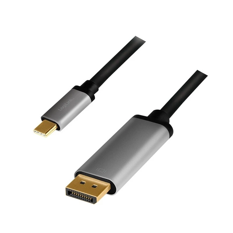 LogiLink CUA0100 kaapeliadapteri DisplayPort USB 3.2 Gen1 Type-C 1,8m musta harmaa
