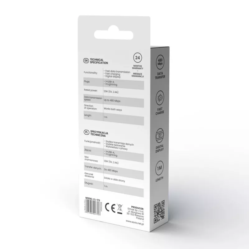 Savio CL-174 USB-C–USB-C-kaapeli, 100 W, Power Delivery/Quick Charge, digitaalinäyttö, 1 m, vihreä