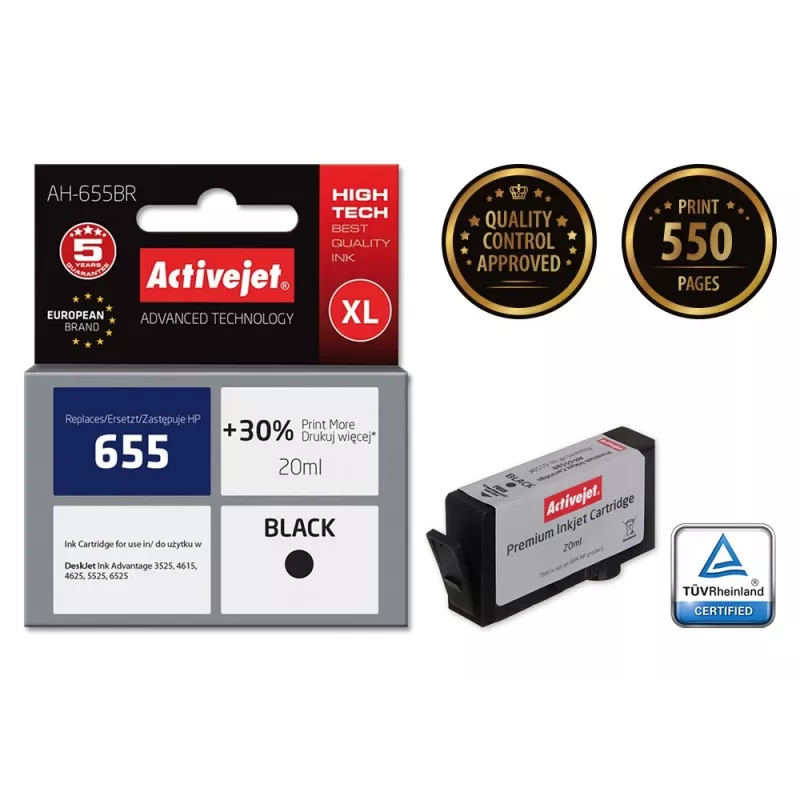 Activejet AH-655BR muste (korvaa HP 655 CZ109AE; Premium; 20 ml; musta)