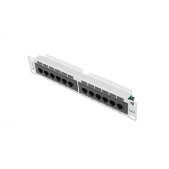 Patchpanel LANBERG PPU6-9012-S, 12-porttia Cat6, metalli, harmaa