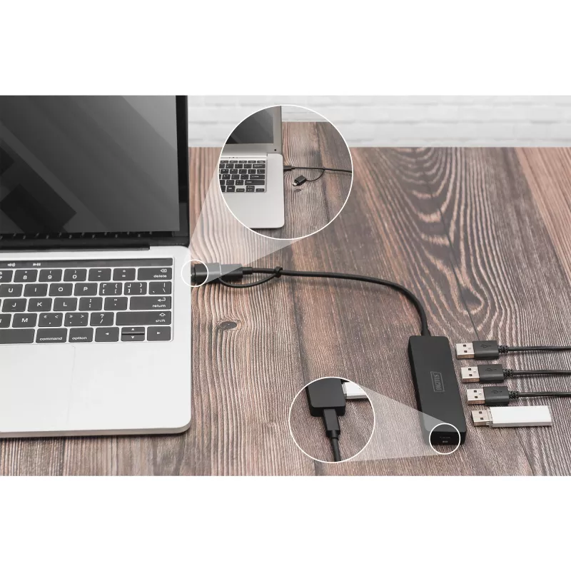 USB-keskitin, Digitus, DA-70235, 4 porttia, USB 3.2 Gen 1, Type-A ja Type-C, 12000 Mbit/s