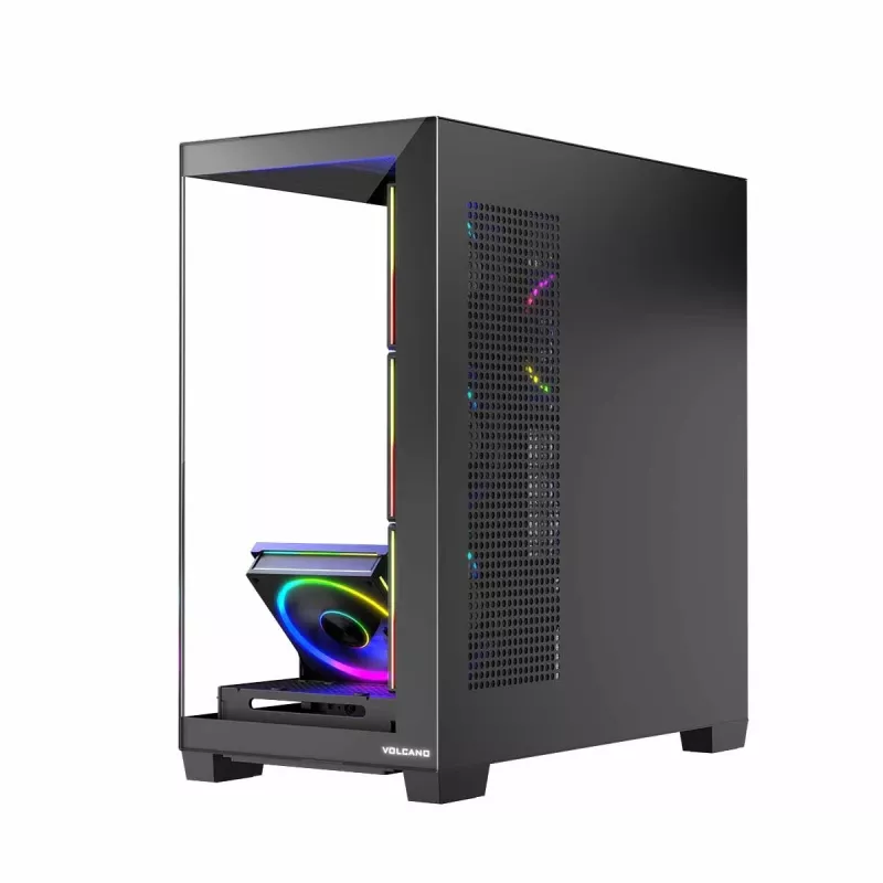 PC-kotelo MODECOM Volcano Stellar 5F ATX Midi Tower, karkaistu lasi, 5 esiasennettua tuuletinta, USB‑C, tukee microATX/ATX, max. GPU 420 mm, CPU-jäähdyttimen korkeus 175 mm
