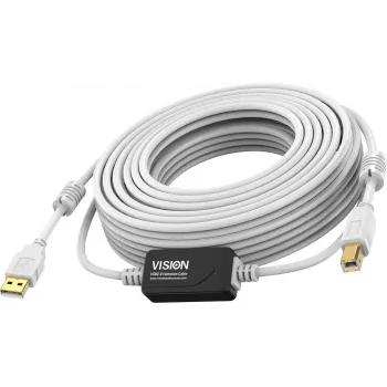 Vision valkoinen USB 2.0 -kaapeli 15 m USB A - USB B 0,48 Gbit/s