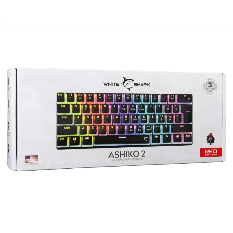 Pelausnäppäimistö White Shark GK-2202 Ashiko 2 musta/punainen US-asettelu