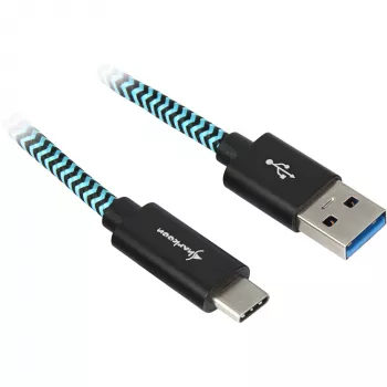 USB 3.2 Gen 2 -kaapeli, USB-A-pistoke > USB-C-pistoke (musta/vaaleansininen, 0,5 metriä, päällystetty)