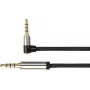 Audio-liitäntäkaapeli High-Quality, 4-napainen 3,5 mm jakkiliitin jakkiliittimeen kulmikas, tekstiilipäällyste, musta, 0,5 m, PYTHON® Series (GC-M0231)