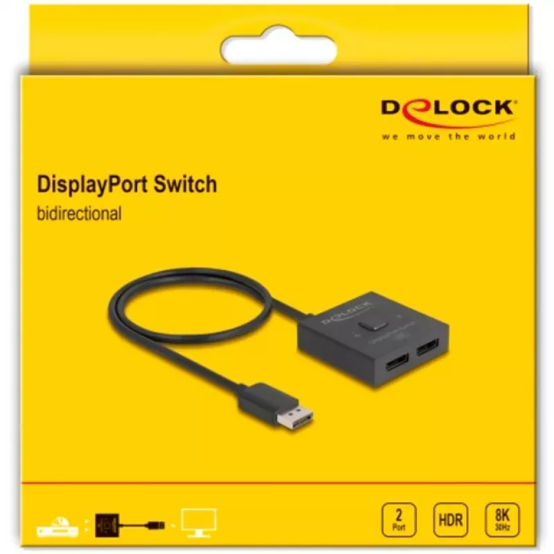 Delock - videosplitteri/-kytkin - 8K, kaksisuuntainen - 2 x DisplayPort - pöytämalli (18906)