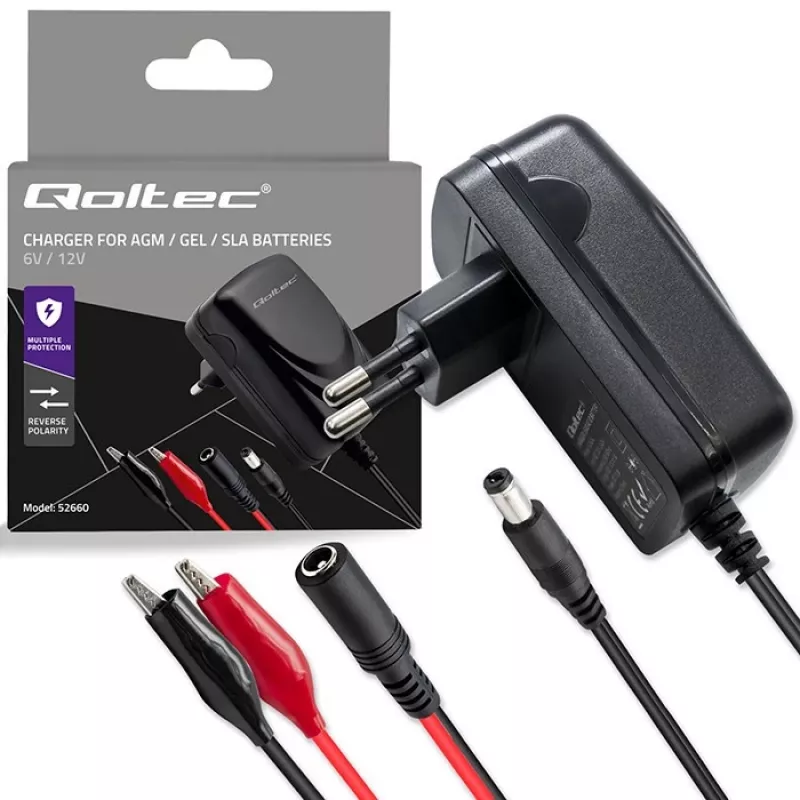 Akkulaturi QOLTEC malli 52660 — 6V/12V, 6W laturi