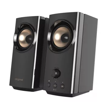 CREATIVE T60 2.0 kompaktit Hi-Fi-pöytäkaiuttimet selkeällä puheäänellä ja surround-äänellä Sound Blaster SmartComms Kit -sarjalla, USB-C-audio-, mikrofoni- ja kuulokeliitännät B