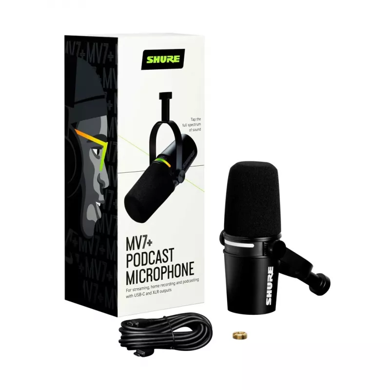 Shure MV7+-K - puhe- ja laulumikrofoni XLR/USB-C-liitännällä, musta