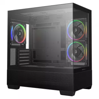 PC Midi Tower DeepCool CG380 3F – musta, 235×437×451 mm, tukee 2x120 mm sivu- + 1x120 mm takatuuletinta, virtalähde alhaalla, 2,5