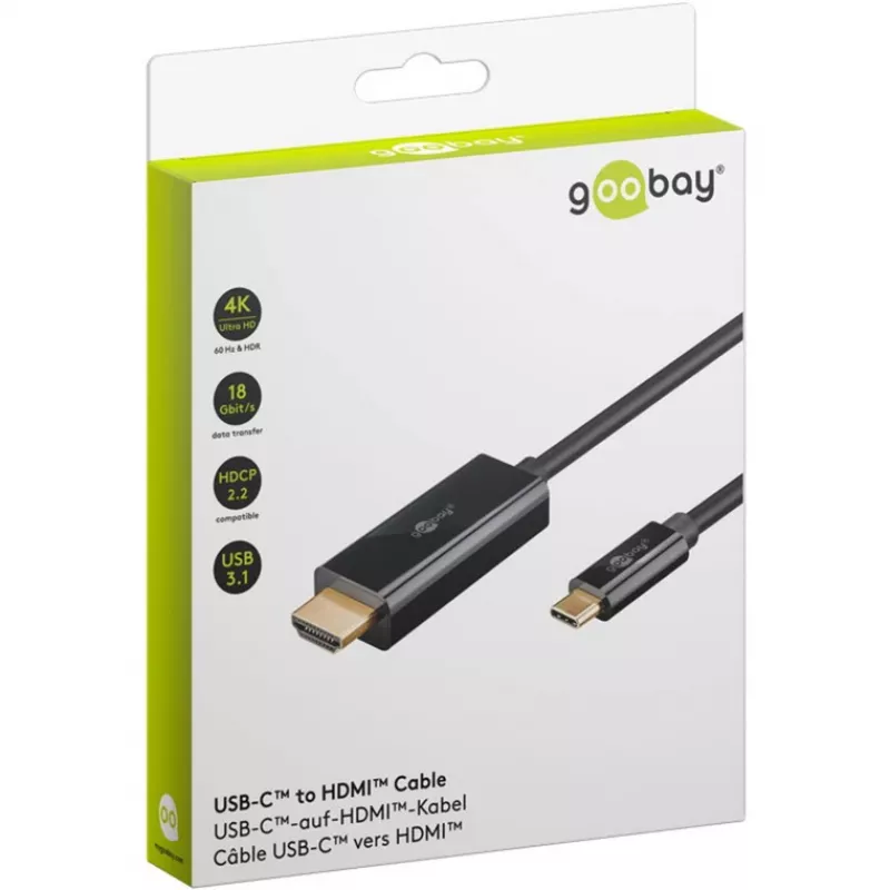 Goobay USB-C - HDMI -kaapeli 4K 60 Hz 1 m musta - uros> HDMI (75696)