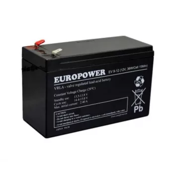 Lyijyhyytelöakku europower EV 12-9 — 12 V 9 Ah UPS-käyttöön ja varavirtaan