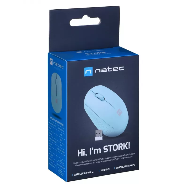 Natec Stork NMY-2001 langaton optinen hiiri, 1600 DPI, USB-vastaanotin, sininen