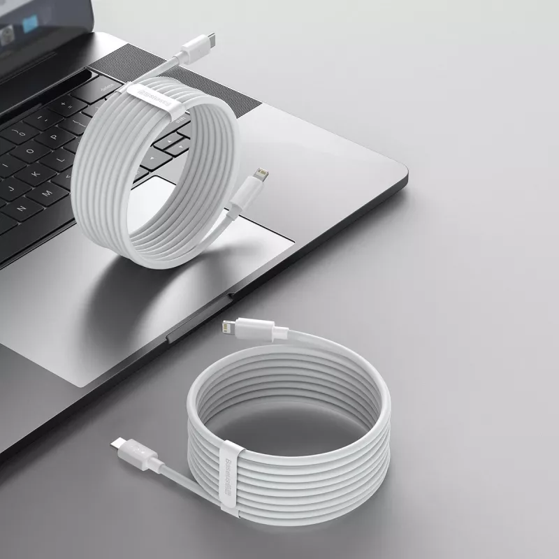 Baseus Simple Wisdom datakaapelisarja USB-C - Lightning PD 20W (2 kpl/pakkaus) 1,5m valkoinen