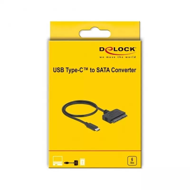 DeLOCK 63803 USB Type-C – 22-nastainen SATA 6 Gb/s muunnin, 2,5 tuumaa, USB 3.2 Gen 2, 0,5 m, musta