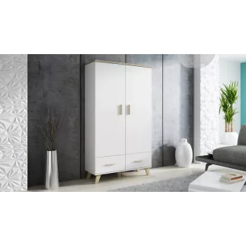Vaattekaappi cama meble LOTTA 2D2D, 2 ovea, Sonoma-tammi runko valkoisilla ovilla, 1100×550×1900 mm