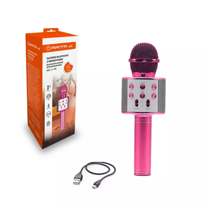 Mikrofoni MANTA MIC11-PK pinkki — johdollinen 3,5 mm liitäntä, kevyt käsikapula