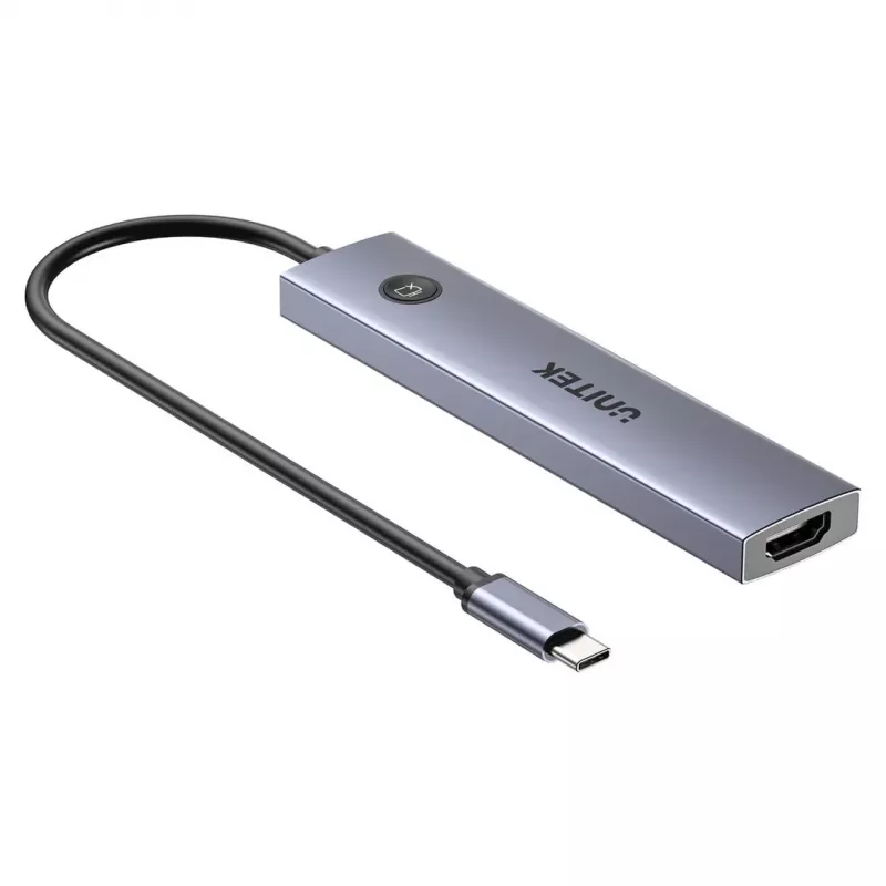 USB-C-keskitin Unitek H1124AGY01 100W PD, HDMI 2.0, 2x USB‑A, 2x USB‑C, SD/microSD-kortinlukija — alumiini