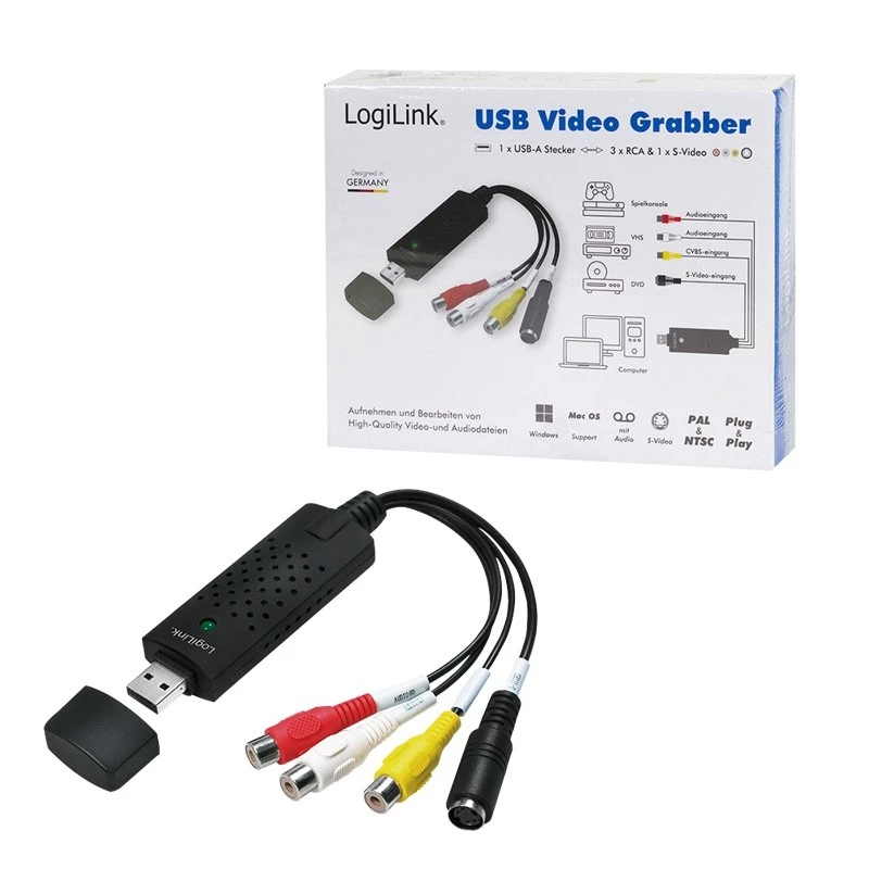 LogiLink USB 2.0 A/V -kaappari. USB A-uros 3xCinch + MiniDIN5-naaras. musta
