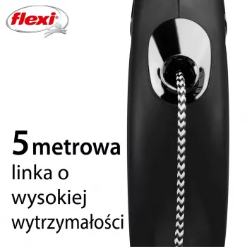 Flexi Classic 5 m -flexi musta keskikokoisille koirille, naru, enimmäiskuormitus 20 kg, heijastavat elementit