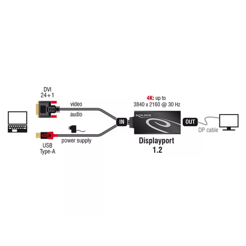 Kaapeli DVI 24+1 + USB-A/Displayport 20p DeLOCK 62596