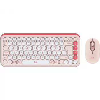 Logitech POP Icon Combo - näppäimistö-hiiri-sarja - langaton - Bluetooth LE - QWERTY - US International - rosé, Off-White (920-013142)