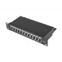 Patch-paneeli LANBERG PPF6-9012-B — 12-porttinen RJ45, metalli, musta, 1U (215×44,5×130 mm)