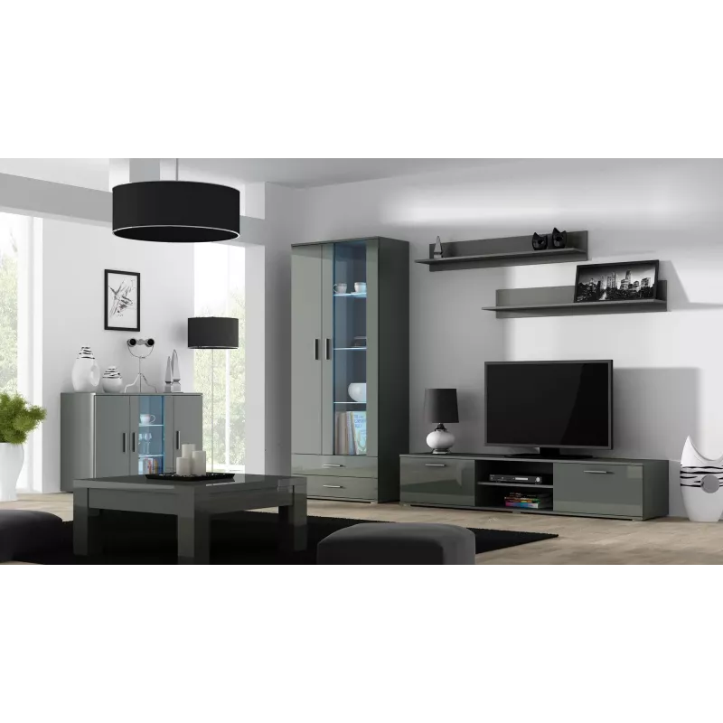 Cama Sideboard 120 cm SOHO S7 harmaa/harmaa kiiltävä