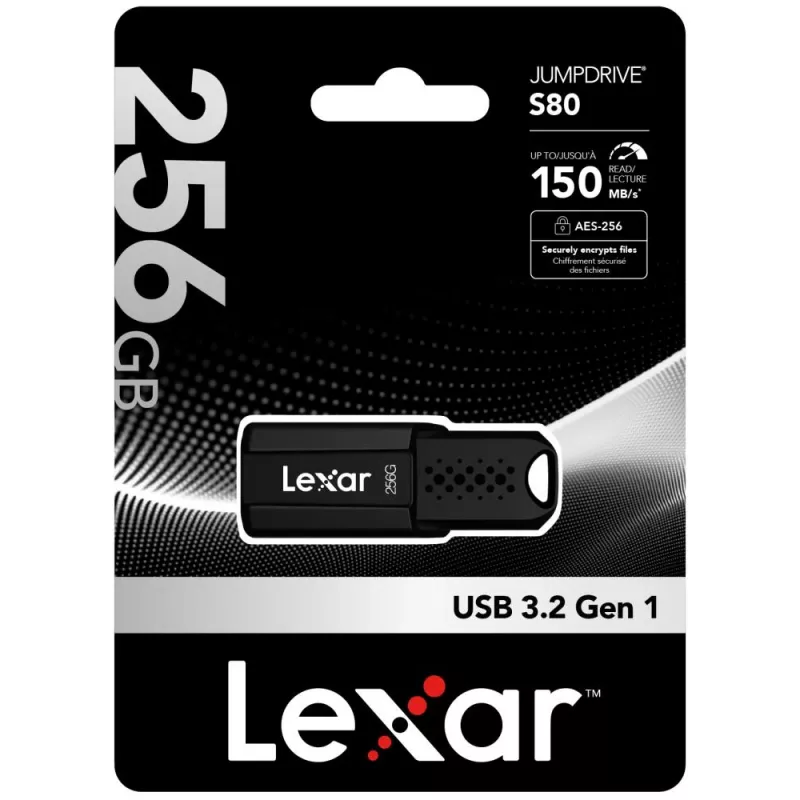 USB-muistitikku Lexar JumpDrive S80 256 GB, USB Type-A, USB 3.2 Gen 1, musta, 20 g