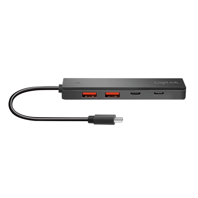 USB-C-keskitin, 4 porttia 2x USB-A, 2x USB-C, musta