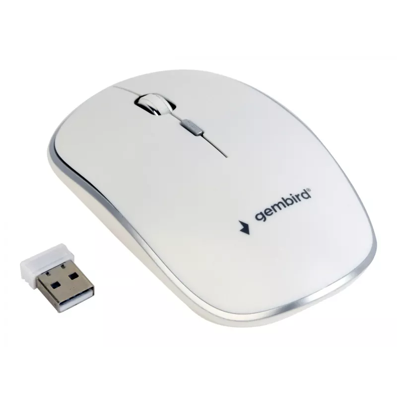 Langaton hiiri GEMBIRD MUSW-4B-01-W, molempikätinen, optinen 1600 DPI, 4 painiketta, RF Wireless, valkoinen